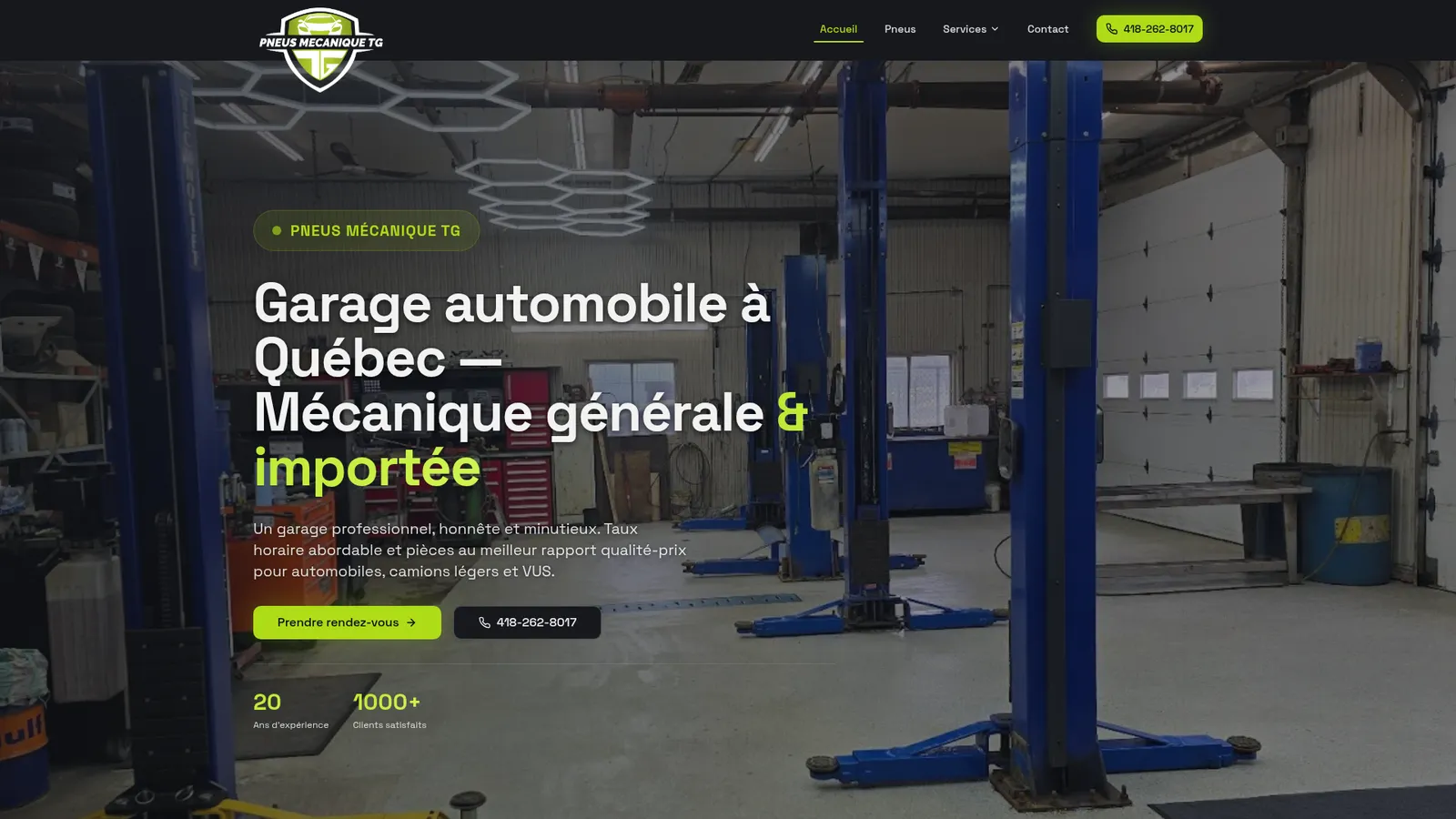 Pneus Mécanique TG website — tire sales and auto mechanic services Pneus Mécanique TG website — tire sales and auto mechanic services