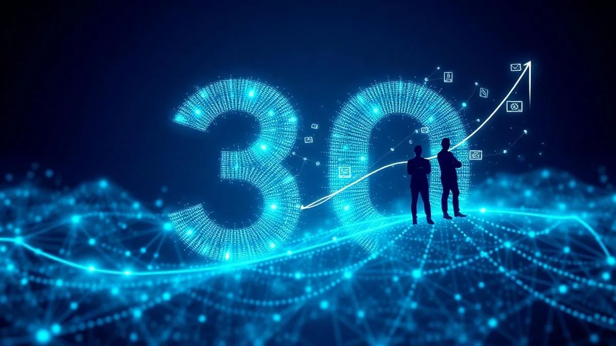 VibeCodingCoach.io passes 30 projects — our agency now focuses exclusively on Vibe Coding VibeCodingCoach passes 30 projects — blue digital illustration with the number 30